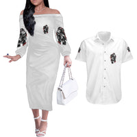 Love Me Like My Demons Do Skull Couples Matching Off The Shoulder Long Sleeve Dress and Hawaiian Shirt - Wonder Print Shop