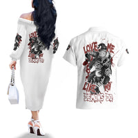 Love Me Like My Demons Do Skull Couples Matching Off The Shoulder Long Sleeve Dress and Hawaiian Shirt - Wonder Print Shop