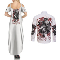 Love Me Like My Demons Do Skull Couples Matching Summer Maxi Dress and Long Sleeve Button Shirt - Wonder Print Shop