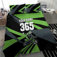 Custom Green Extreme Motocross Bedding Set Dirt Bike Rider Design - Wonder Print Shop