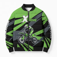 Custom Green Extreme Motocross Bomber Puffer Jacket Dirt Bike Rider Design - Wonder Print Shop