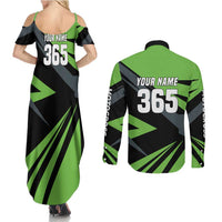 Custom Green Extreme Motocross Couples Matching Summer Maxi Dress and Long Sleeve Button Shirt Dirt Bike Rider Design - Wonder Print Shop