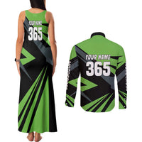 Custom Green Extreme Motocross Couples Matching Tank Maxi Dress and Long Sleeve Button Shirt Dirt Bike Rider Design - Wonder Print Shop