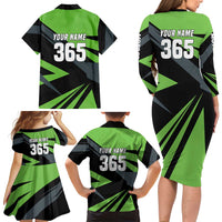 Custom Green Extreme Motocross Family Matching Long Sleeve Bodycon Dress and Hawaiian Shirt Dirt Bike Rider Design - Wonder Print Shop