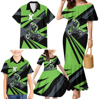 Custom Green Extreme Motocross Family Matching Mermaid Dress and Hawaiian Shirt Dirt Bike Rider Design - Wonder Print Shop