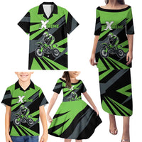 Custom Green Extreme Motocross Family Matching Puletasi and Hawaiian Shirt Dirt Bike Rider Design - Wonder Print Shop