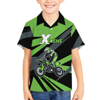 Custom Green Extreme Motocross Family Matching Puletasi and Hawaiian Shirt Dirt Bike Rider Design - Wonder Print Shop