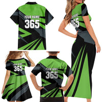 Custom Green Extreme Motocross Family Matching Short Sleeve Bodycon Dress and Hawaiian Shirt Dirt Bike Rider Design - Wonder Print Shop