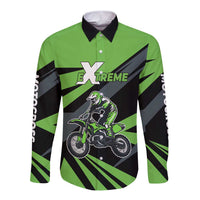 Custom Green Extreme Motocross Long Sleeve Button Shirt Dirt Bike Rider Design - Wonder Print Shop