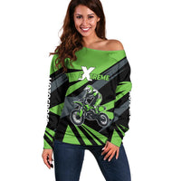 Custom Green Extreme Motocross Off Shoulder Sweater Dirt Bike Rider Design - Wonder Print Shop