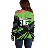 Custom Green Extreme Motocross Off Shoulder Sweater Dirt Bike Rider Design - Wonder Print Shop