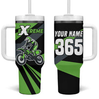 Custom Green Extreme Motocross Tumbler With Handle Dirt Bike Rider Design - Wonder Print Shop