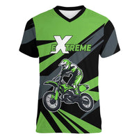 Custom Green Extreme Motocross Women V-Neck T-Shirt Dirt Bike Rider Design - Wonder Print Shop