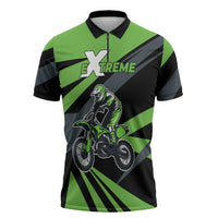 Custom Green Extreme Motocross Zipper Polo Shirt Dirt Bike Rider Design - Wonder Print Shop