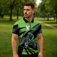 Custom Green Extreme Motocross Zipper Polo Shirt Dirt Bike Rider Design - Wonder Print Shop