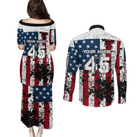 Custom American Flag Motocross Couples Matching Puletasi and Long Sleeve Button Shirt with Eagle Graphic - Wonder Print Shop