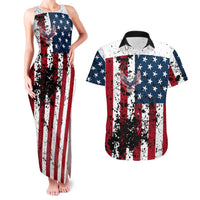 Custom American Flag Motocross Couples Matching Tank Maxi Dress and Hawaiian Shirt with Eagle Graphic - Wonder Print Shop
