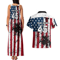 Custom American Flag Motocross Couples Matching Tank Maxi Dress and Hawaiian Shirt with Eagle Graphic - Wonder Print Shop