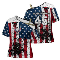 Custom American Flag Motocross Cross Shoulder Shirt with Eagle Graphic - Wonder Print Shop
