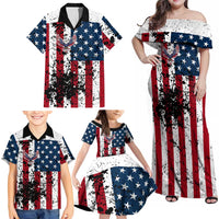 Custom American Flag Motocross Family Matching Off Shoulder Maxi Dress and Hawaiian Shirt with Eagle Graphic - Wonder Print Shop