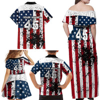 Custom American Flag Motocross Family Matching Off Shoulder Maxi Dress and Hawaiian Shirt with Eagle Graphic - Wonder Print Shop