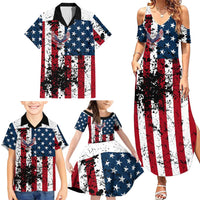 Custom American Flag Motocross Family Matching Summer Maxi Dress and Hawaiian Shirt with Eagle Graphic - Wonder Print Shop