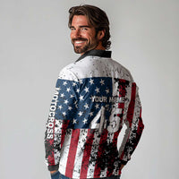 Custom American Flag Motocross Long Sleeve Polo Shirt with Eagle Graphic - Wonder Print Shop