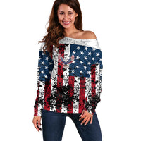 Custom American Flag Motocross Off Shoulder Sweater with Eagle Graphic - Wonder Print Shop