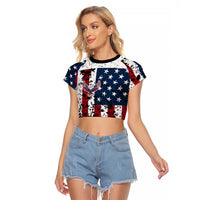 Custom American Flag Motocross Raglan Cropped T Shirt with Eagle Graphic - Wonder Print Shop