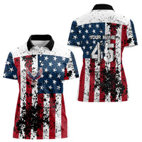 Custom American Flag Motocross Women Polo Shirt with Eagle Graphic - Wonder Print Shop