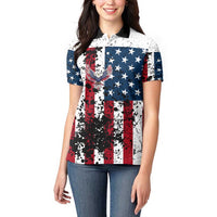 Custom American Flag Motocross Women Polo Shirt with Eagle Graphic - Wonder Print Shop