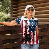 Custom American Flag Motocross Women Polo Shirt with Eagle Graphic - Wonder Print Shop