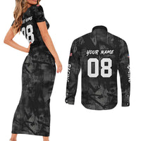 Custom American Flag Skull Motocross Couples Matching Short Sleeve Bodycon Dress and Long Sleeve Button Shirt - Wonder Print Shop