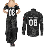 Custom American Flag Skull Motocross Couples Matching Summer Maxi Dress and Long Sleeve Button Shirt - Wonder Print Shop
