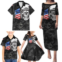Custom American Flag Skull Motocross Family Matching Puletasi and Hawaiian Shirt - Wonder Print Shop