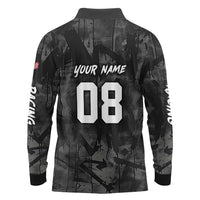 Custom American Flag Skull Motocross Long Sleeve Polo Shirt - Wonder Print Shop
