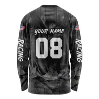 Custom American Flag Skull Motocross Long Sleeve Shirt - Wonder Print Shop