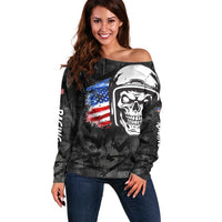 Custom American Flag Skull Motocross Off Shoulder Sweater - Wonder Print Shop