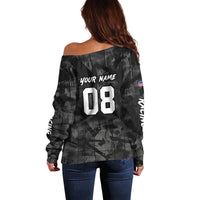 Custom American Flag Skull Motocross Off Shoulder Sweater - Wonder Print Shop