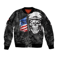 Custom American Flag Skull Motocross Sleeve Zip Bomber Jacket - Wonder Print Shop