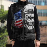 Custom American Flag Skull Motocross Sleeveless Puffer Jacket - Wonder Print Shop
