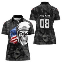 Custom American Flag Skull Motocross Women Polo Shirt - Wonder Print Shop