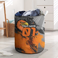 Custom MotoX Eagle Strike Motocross Laundry Basket with Rider Silhouette and Orange Grunge Design - Wonder Print Shop