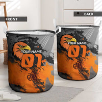 Custom MotoX Eagle Strike Motocross Laundry Basket with Rider Silhouette and Orange Grunge Design - Wonder Print Shop