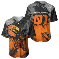 Custom MotoX Eagle Strike Motocross Baseball Jersey with Rider Silhouette and Orange Grunge Design - Wonder Print Shop