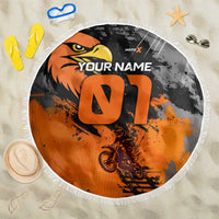 Custom MotoX Eagle Strike Motocross Beach Blanket with Rider Silhouette and Orange Grunge Design - Wonder Print Shop