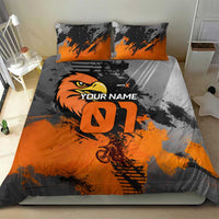 Custom MotoX Eagle Strike Motocross Bedding Set with Rider Silhouette and Orange Grunge Design - Wonder Print Shop