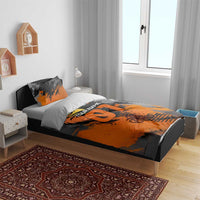 Custom MotoX Eagle Strike Motocross Bedding Set with Rider Silhouette and Orange Grunge Design - Wonder Print Shop