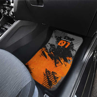 Custom MotoX Eagle Strike Motocross Car Mats with Rider Silhouette and Orange Grunge Design - Wonder Print Shop
