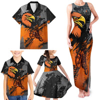 Custom MotoX Eagle Strike Motocross Family Matching Tank Maxi Dress and Hawaiian Shirt with Rider Silhouette and Orange Grunge Design - Wonder Print Shop